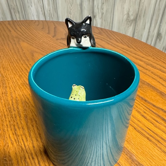 Bergschrund Seattle Teal Mug Tuxedo Cat Handle Green Frog 3D Design c. 1991 - Picture 2 of 5